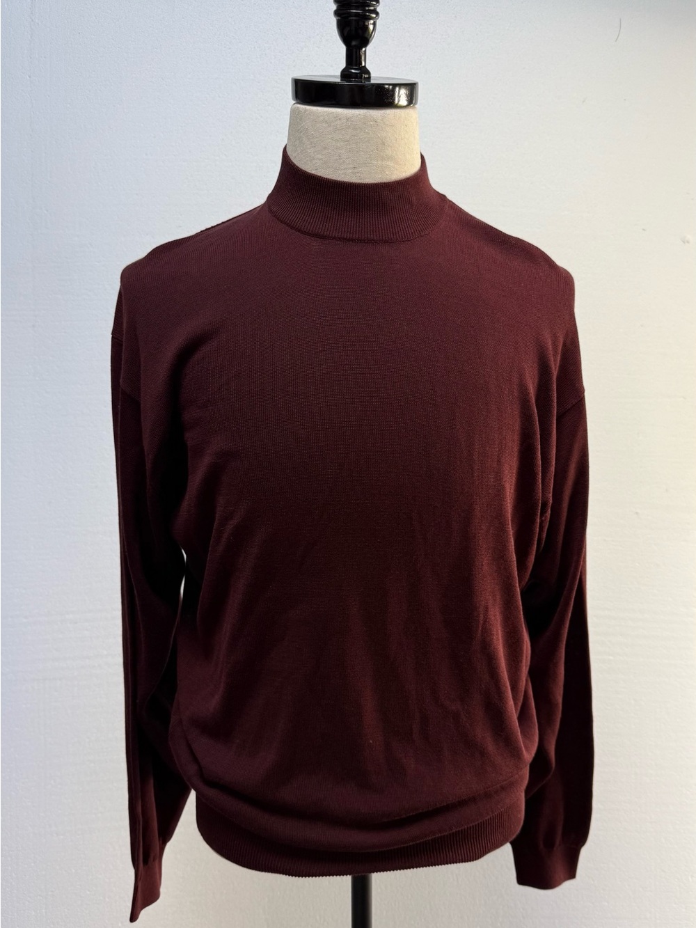 Pronto Uomo Men’s M Burgundy Silk Cotton Mock Neck Sweater Quiet Luxury